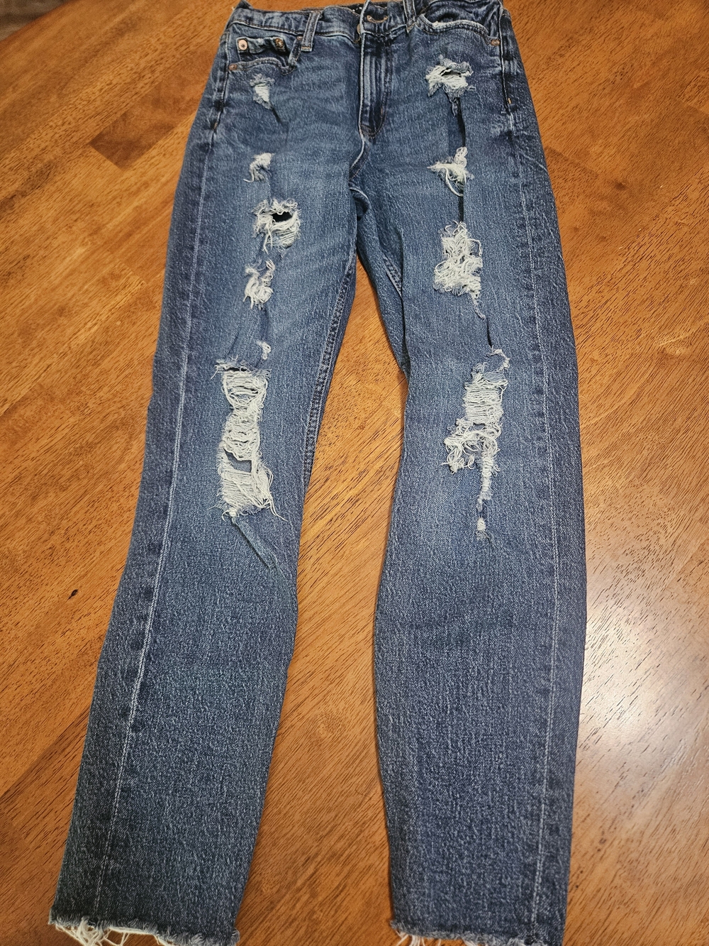 Aeropostale Women's Blue Distressed Straight Leg Jeans